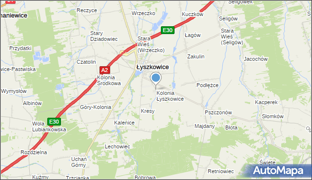 mapa Kolonia Łyszkowice, Kolonia Łyszkowice na mapie Targeo